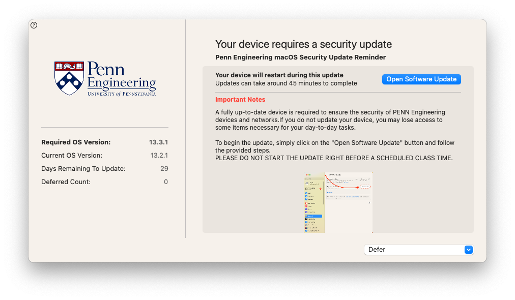 Your device requires a security update dialog