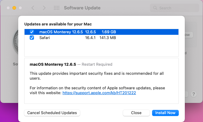Updates are available for your Mac dialog