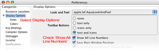 In the preferences, Show All Line Numbers is under Display Options