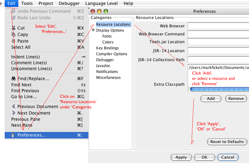 Screenshot, showing location of edit, preferences, resources, add/remove, apply/ok