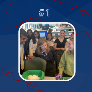 Pres. Magil observes an experiment in the BE Labs