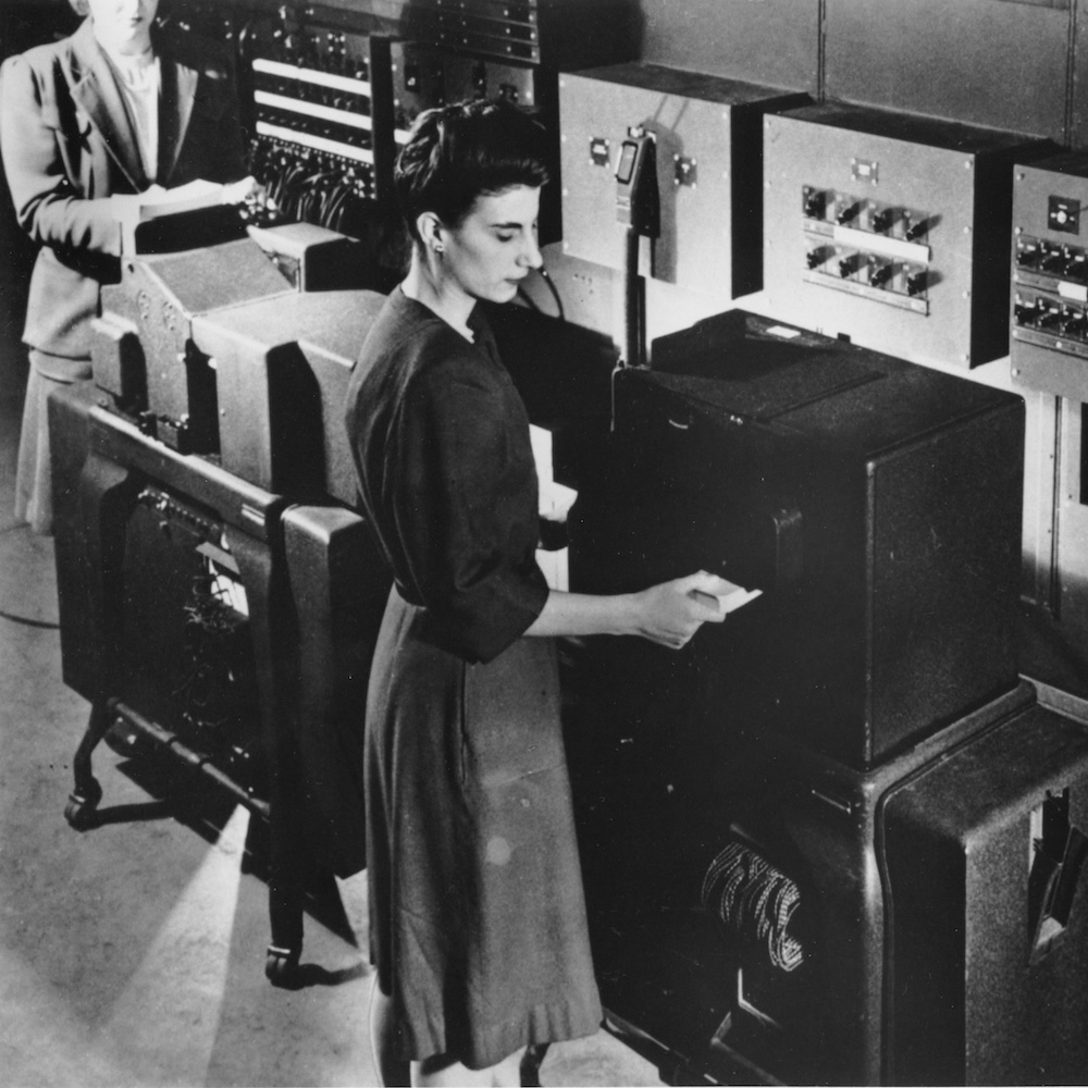 A woman works on the ENIAC computer at the University of Pennsylvania