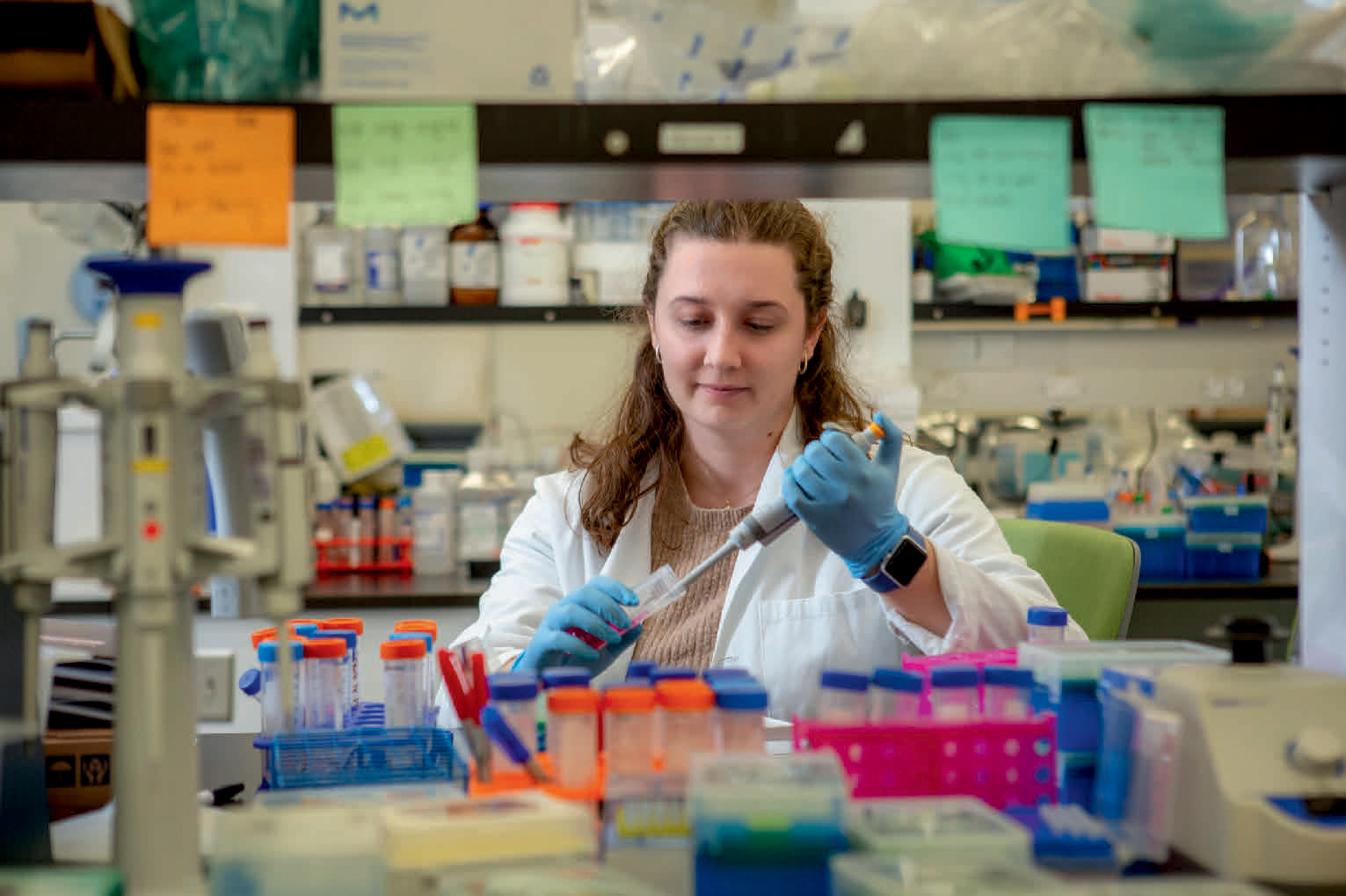 Kelsey Swingle at work in the lab of Michael Mitchell.