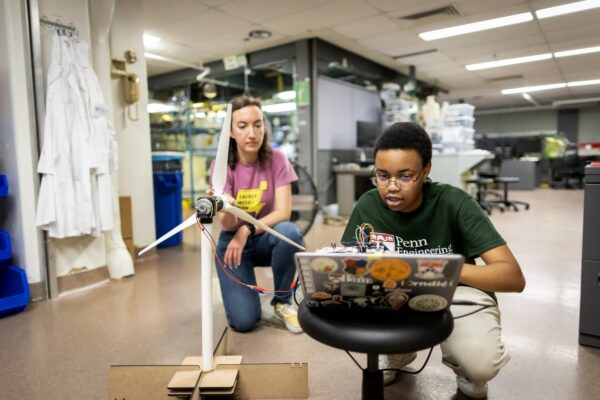 Third-year student in the School of Engineering and Applied Science Ngaatendwe Manyika (right) of Harare, Zimbabwe, spent the summer working with Penn Engineering’s Lorena Grundy (left) to develop a new class, the Renewable Energy Technologies Lab, coming to Penn next fall.