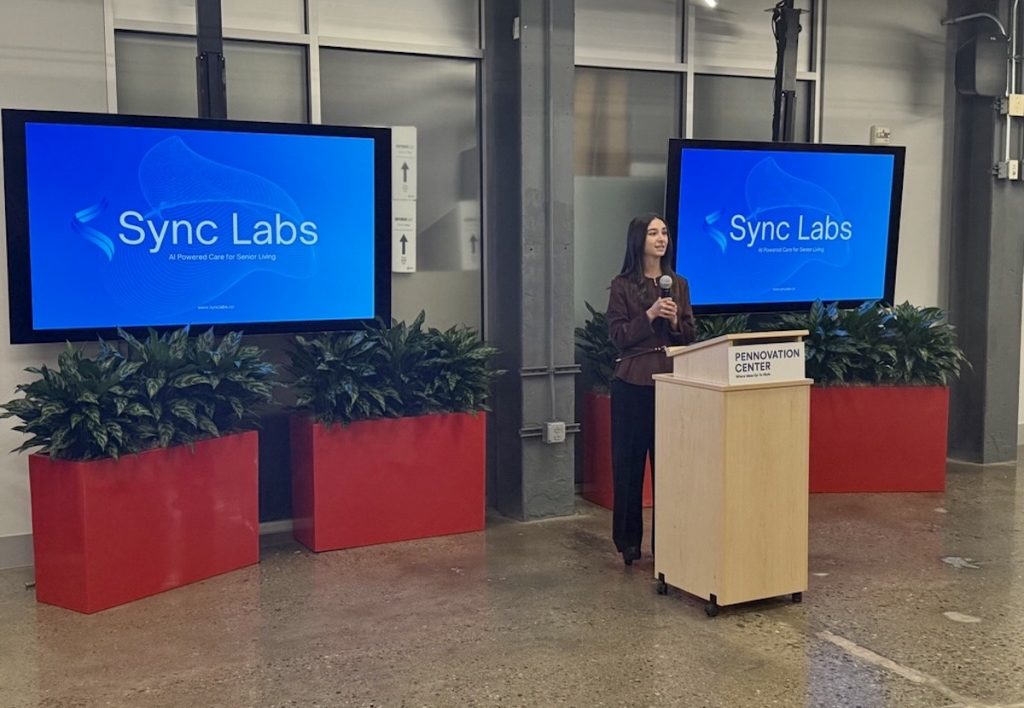 A member of Sync Labs gives a presentation at the Penn Startup Showcase